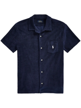 RALPH LAUREN Custom Slim Fit Terry Camp Shirt Navy