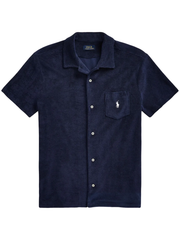 RALPH LAUREN Custom Slim Fit Terry Camp Shirt Navy