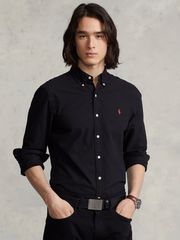 RALPH LAUREN Slim Fit Garment-Dyed Oxford Shirt Polo Black