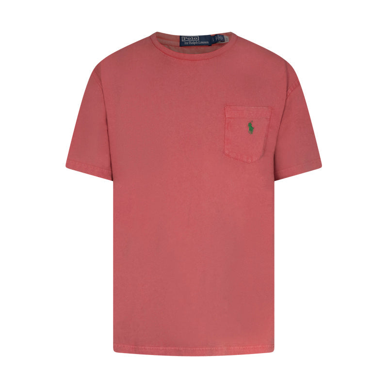 Ralph Lauren Polo Mens Red Cotton Linen Classic Fit Pocket T-Shirt