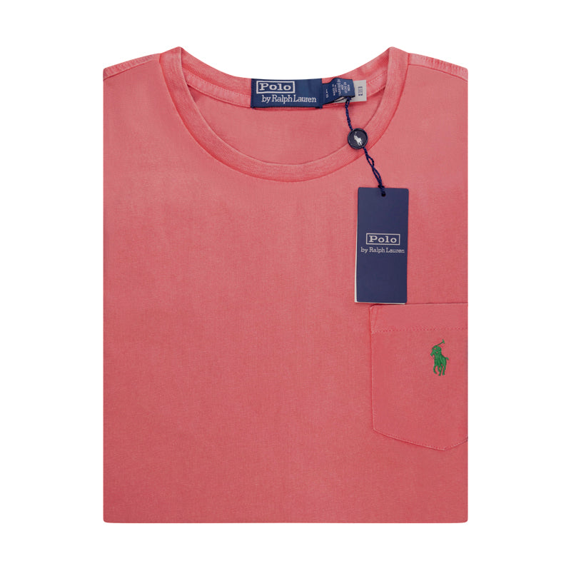 Ralph Lauren Polo Mens Red Cotton Linen Classic Fit Pocket T-Shirt